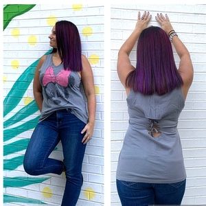 Minnie Mouse Tank Top Disney upcycled cutouts graphic tee medium pink bow ears